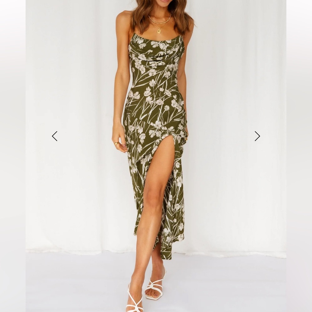 Hello Molly Green and Cream Spaghetti Strap Maxidress